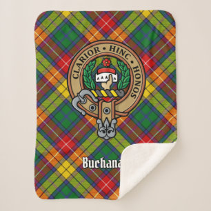 Clan Buchanan Crest over Tartan Sherpa Blanket
