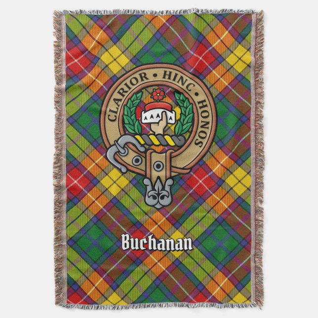 Clan Buchanan Crest over Tartan Throw Blanket (Front Vertical)