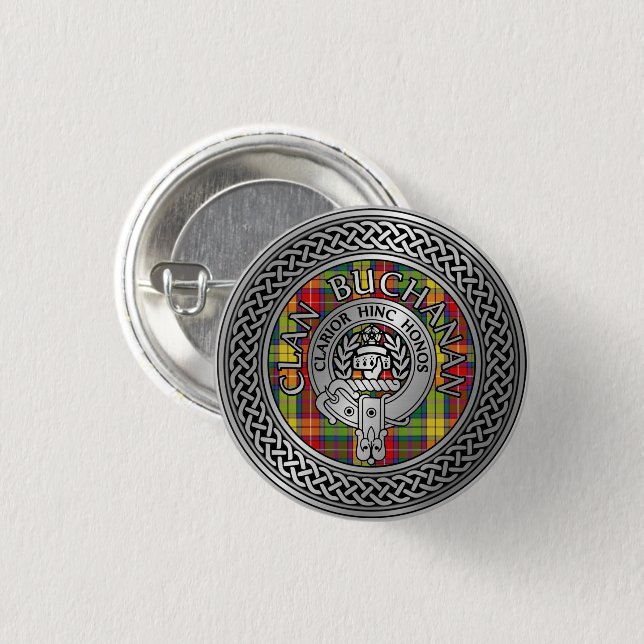 Clan Buchanan Crest & Tartan Knot 3 Cm Round Badge (Front & Back)