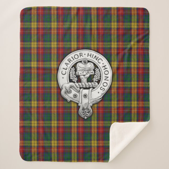 Clan Buchanan Crest & Tartan Sherpa Blanket (Front)
