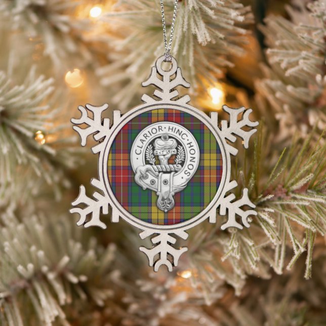 Clan Buchanan Crest & Tartan Snowflake Pewter Christmas Ornament (Tree)