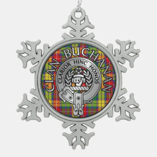 Clan Buchanan Crest & Tartan Snowflake Pewter Christmas Ornament