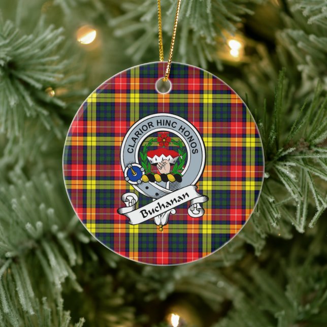 Clan Buchanan Modern Badge Tartan Plaid Ceramic Ornament (Tree)