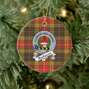Clan Buchanan Old Set Weathered Badge Tartan Plaid Ceramic Ornament