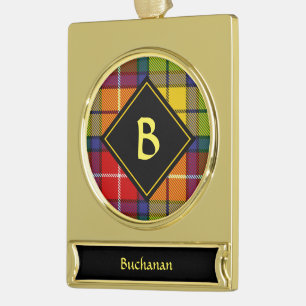 Clan Buchanan Tartan Gold Plated Banner Ornament