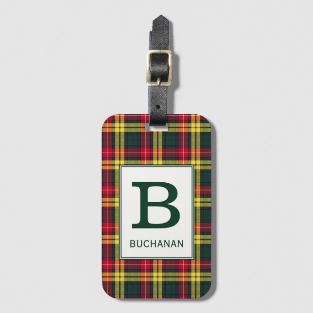 Clan Buchanan Tartan Monogrammed Luggage Tag (Front Vertical)