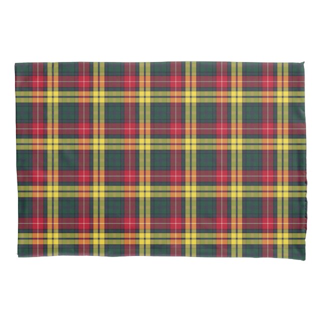 Clan Buchanan Yellow, Green and Red Scottish Plaid Pillowcase (Front)