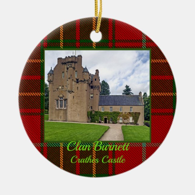 Clan Burnett Crathes Castle & Tartan Xmas Photo Ceramic Ornament (Front)