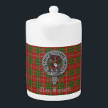 Clan Burnett Crest Badge & Tartan<br><div class="desc">Stylish teapot featuring Scottish Clan Burnett modern tartan background with clan crest badge and customisable text.</div>