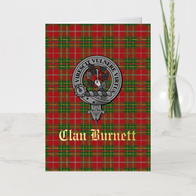 Clan Burnett Crest Badge & Tartan  Foil Greeting Card (Front)