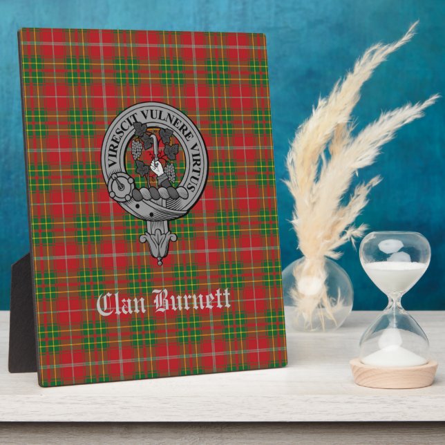 Clan Burnett Crest Badge & Tartan Tabletop Plaque (Side)