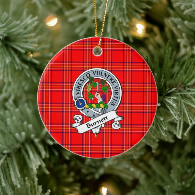 Clan Burnett Modern Badge Tartan Plaid Ceramic Ornament (Tree)