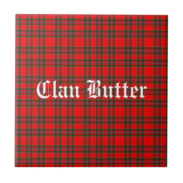 Clan Butter Tartan and Custom Text Ceramic Tile (Front)