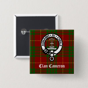 Clan Cameron Crest and Tartan 15 Cm Square Badge