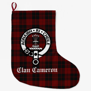 Clan Cameron Crest Badge and Tartan Customisable Large Christmas Stocking