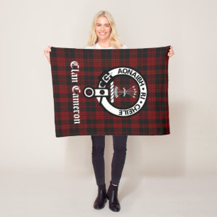 Clan Cameron Crest Badge and Tartan Fleece Blanket