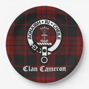 Clan Cameron Crest Badge and Tartan Paper Plate