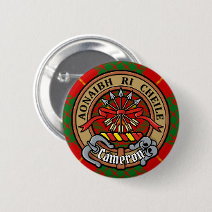 Clan Cameron Crest over Tartan 6 Cm Round Badge