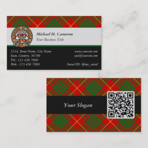 Clan Cameron Crest over Tartan Business Card