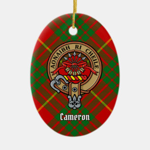 Clan Cameron Crest over Tartan Ceramic Ornament
