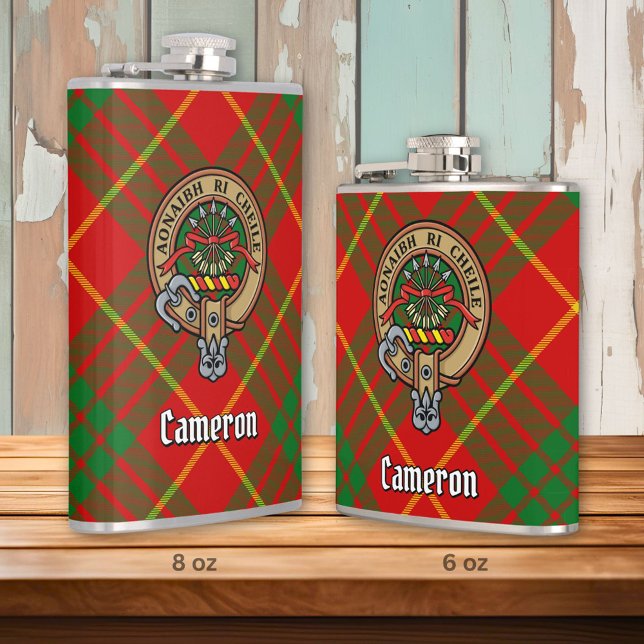 Clan Cameron Crest over Tartan Hip Flask (Creator Uploaded)