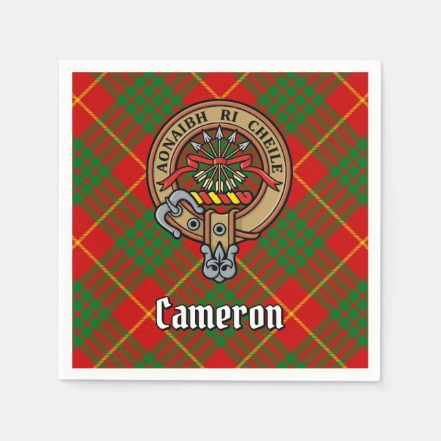 Clan Cameron Crest over Tartan Napkin (Front)