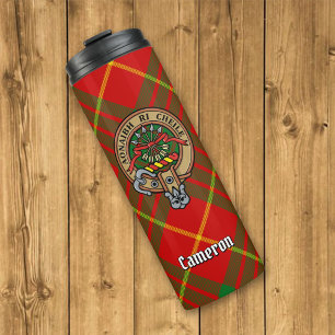 Clan Cameron Crest over Tartan Thermal Tumbler