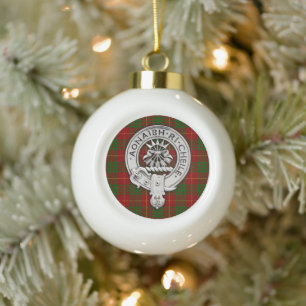 Clan Cameron Crest & Tartan Ceramic Ball Christmas Ornament