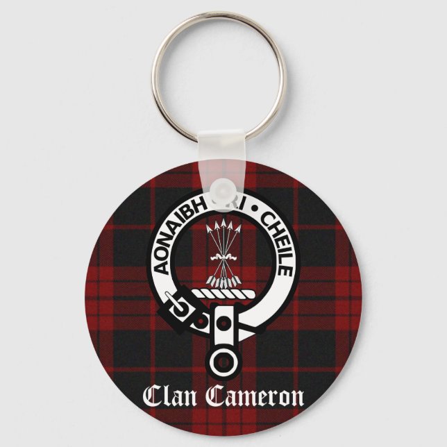 Clan Cameron Crest & Tartan Key Ring (Front)