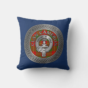 Clan Cameron Crest & Tartan Knot Throw Pillow