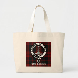 Clan Cameron Crest & Tartan Large Tote Bag