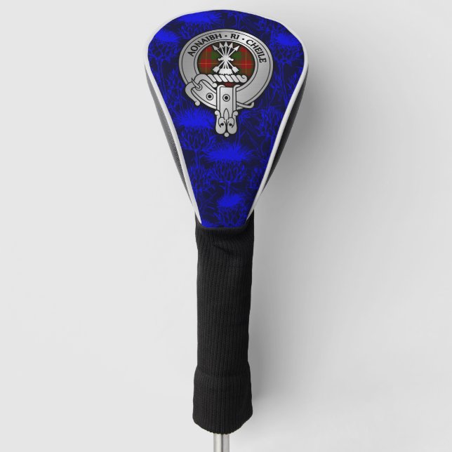 Clan Cameron Crest & Tartan on Thistle Golf Head Cover (Front)