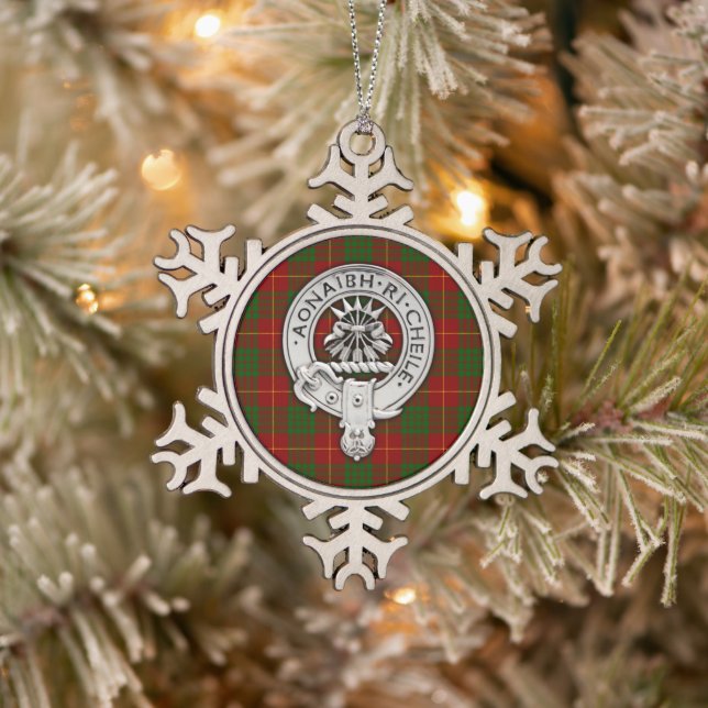 Clan Cameron Crest & Tartan Snowflake Pewter Christmas Ornament (Tree)