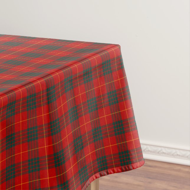 Clan Cameron Red and Forest Green Scottish Tartan Tablecloth (In Situ)