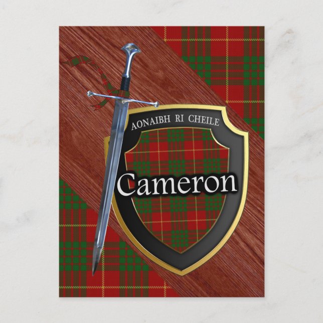 Clan Cameron Tartan Sword & Shield Postcard (Front)