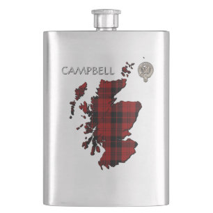 Clan Campbell Crest & Armaddie Tartan Map Hip Flask