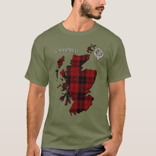 Clan Campbell Crest & Armaddie Tartan Map T-Shirt
