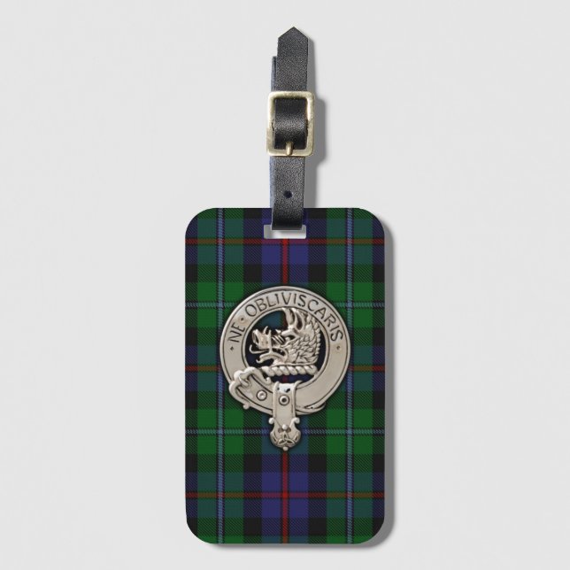 Clan Campbell Crest & Cawdor Tartan Luggage Tag (Front Vertical)