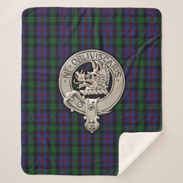 Clan Campbell Crest & Cawdor Tartan Sherpa Blanket (Front)