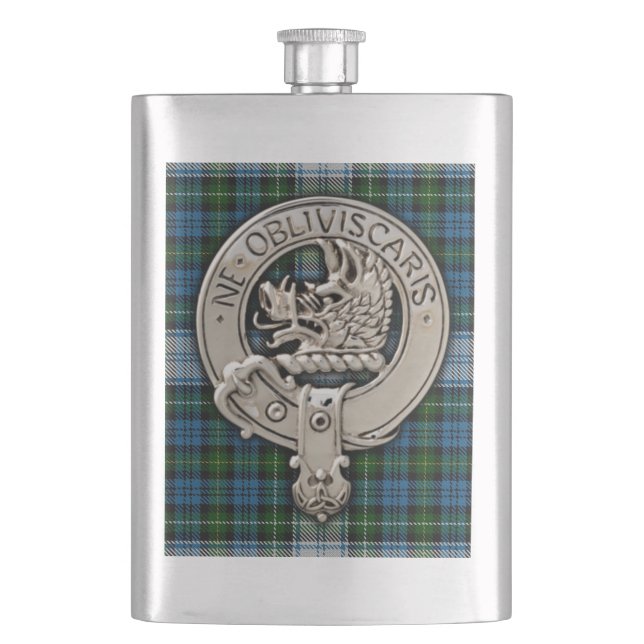 Clan Campbell Crest & Dress Tartan Hip Flask (Front)