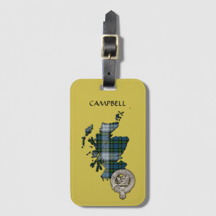Clan Campbell Crest & Dress Tartan Map Luggage Tag