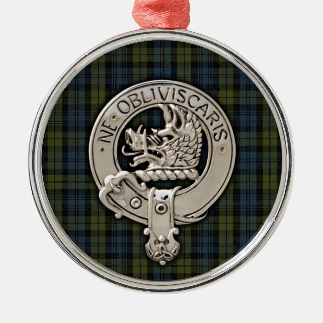 Clan Campbell Crest & Tartan Metal Ornament (Front)