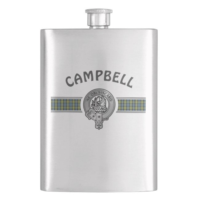 Clan Campbell (Edit) Crest & Tartan Hip Flask (Front)