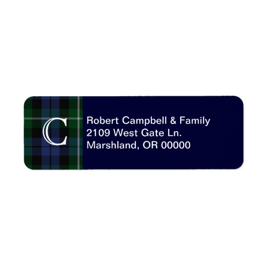 Clan Campbell Plaid Monogram Custom Address Label