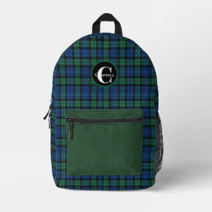 Clan Campbell Plaid Monogrammed  Printed Backpack