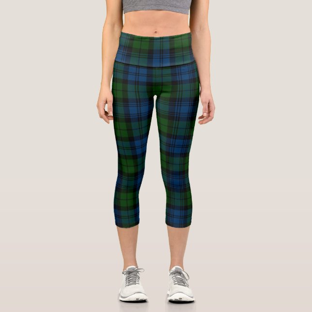 Clan Campbell Tartan Scottish Plaid Capri Leggings (Front)