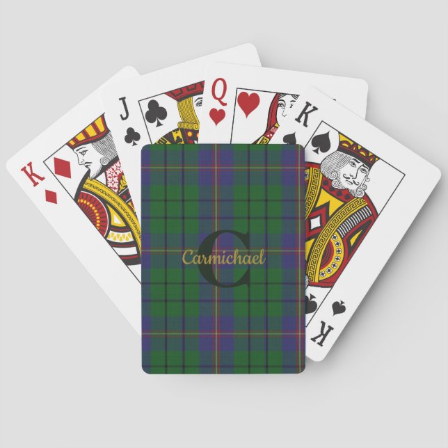 Clan Carmichael Plaid Monogrammed  Playing Cards (Back)