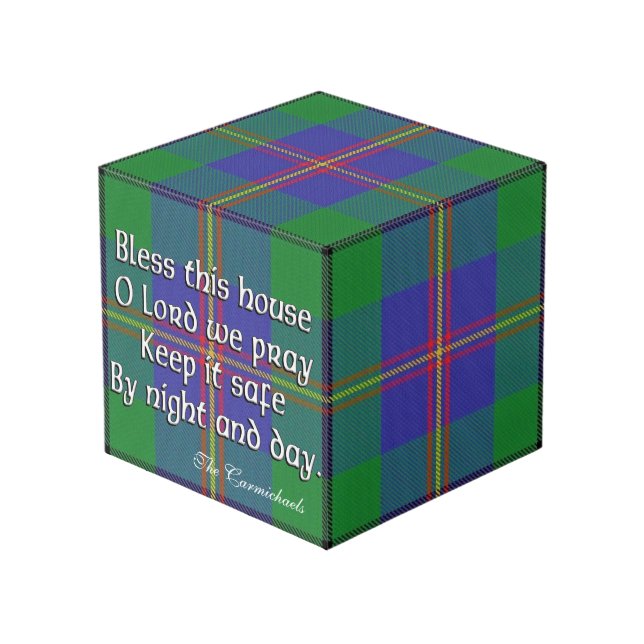 Clan Carmichael Tartan House Blessing Cube (Front Angled)