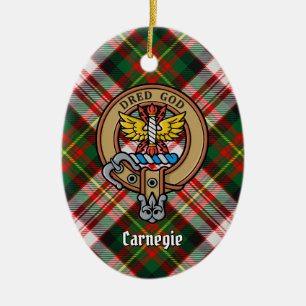 Clan Carnegie Crest over Dress Tartan Ceramic Ornament