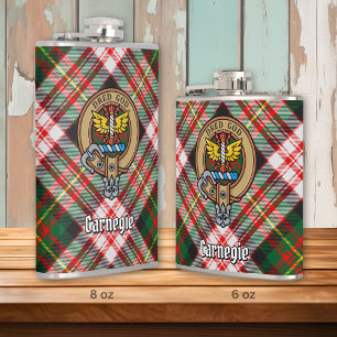 Clan Carnegie Crest over Dress Tartan Hip Flask